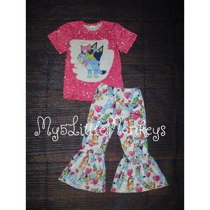 Boutique Bluey Bell Bottoms Girls Outfit Set